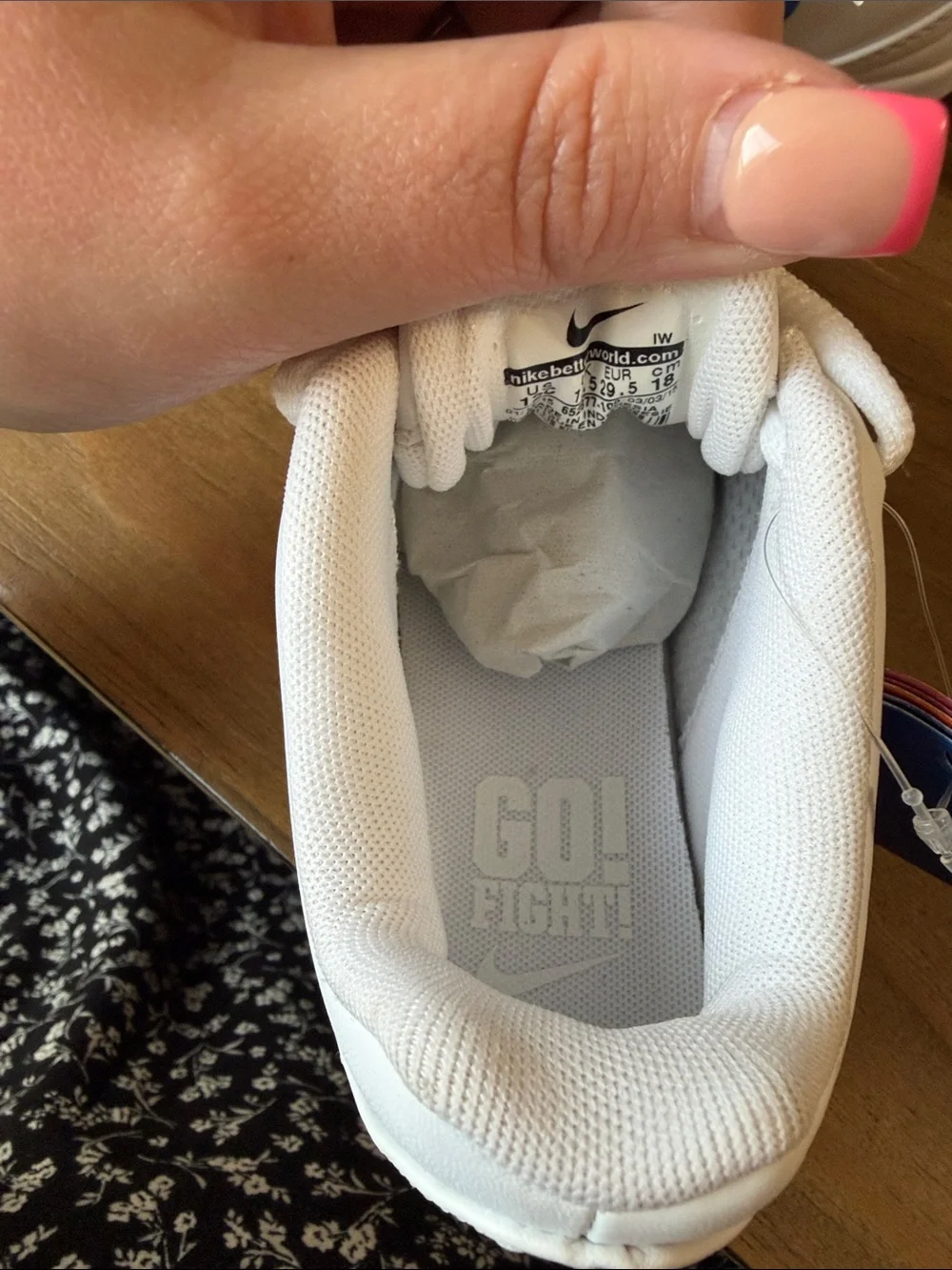 Nike cheer White Sneakers with Green Swoosh and Multi-Color Tags